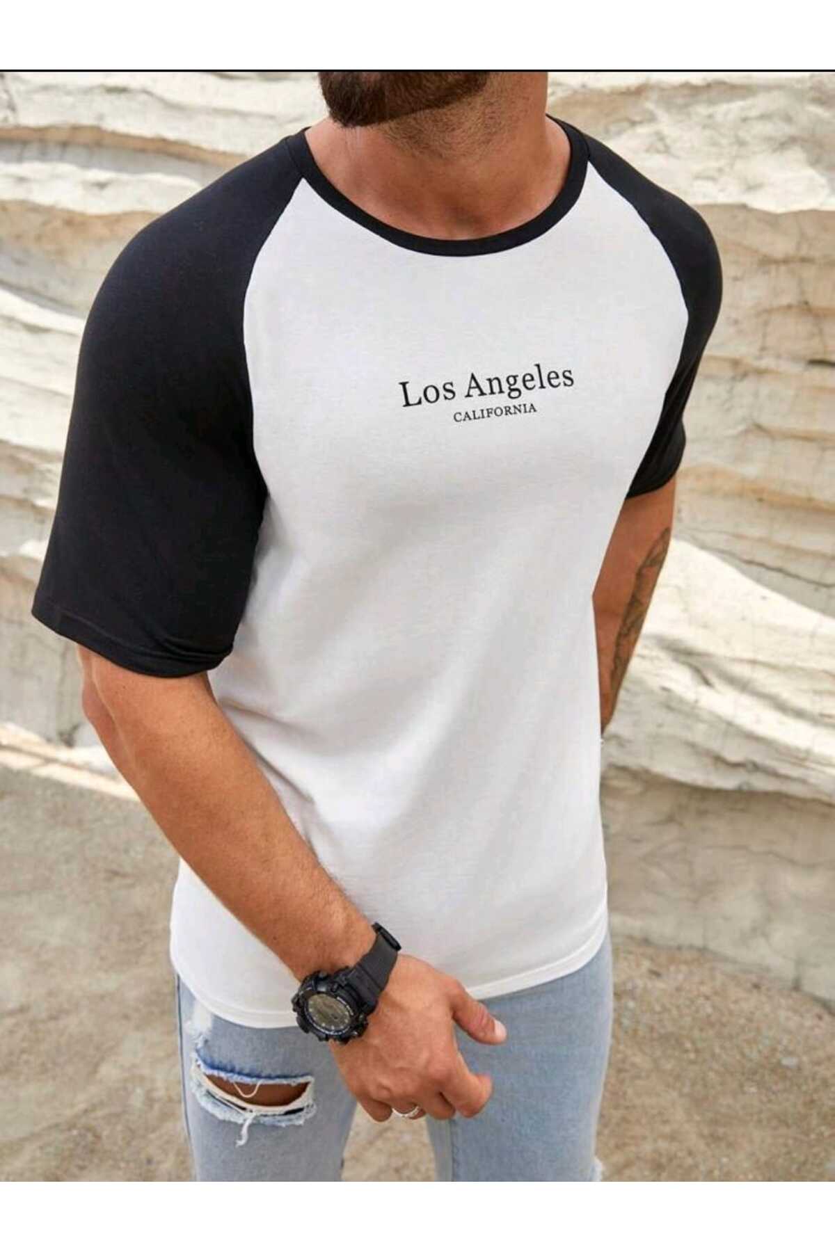 Siyah Kol Los Angeles California Baskılı TİŞÖRT T-SHİRT