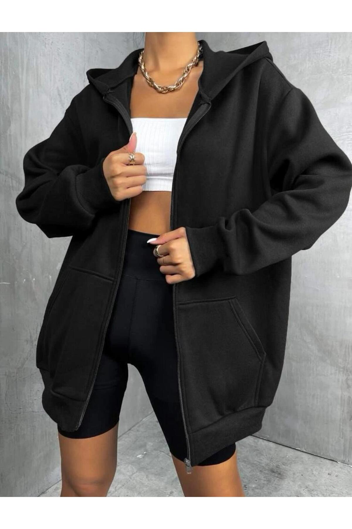 Kapüşonlu Oversize Kalıp Fermuarlı Hırka Sweatshirt Unisex ( Rahat Kalıp )