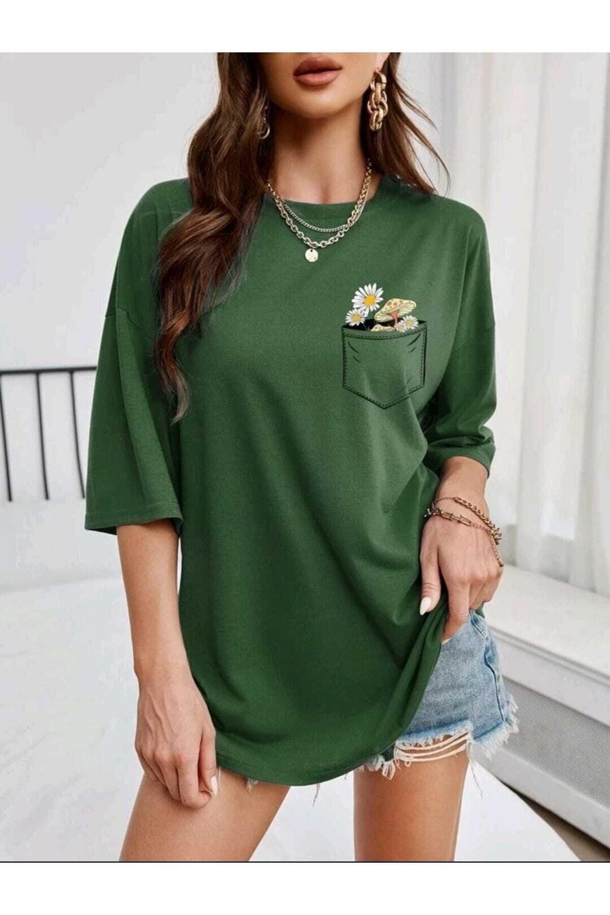 Çiçek Baskılı Unisex Oversize Tshirt
