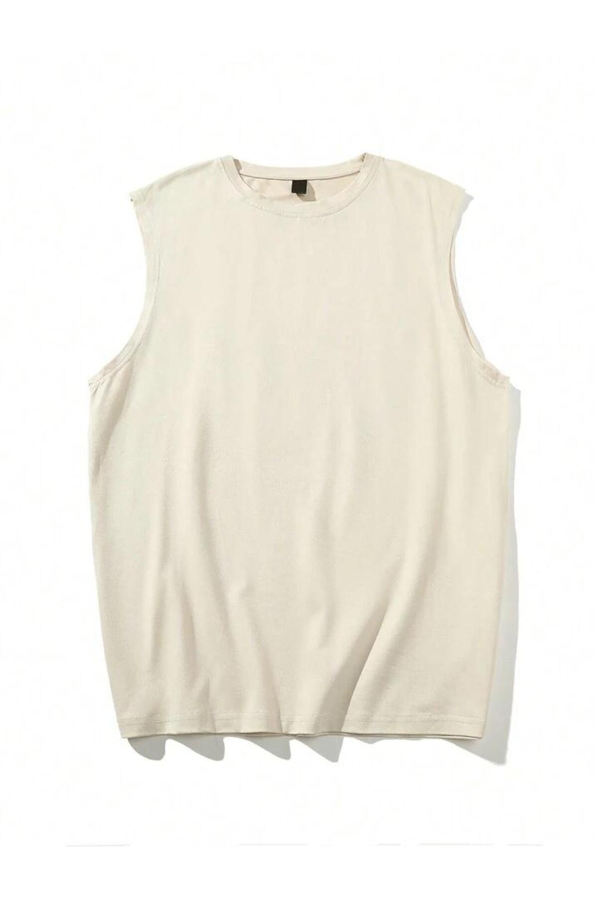 Erkek Sıfır Kol Baskısız Giyim Spor Giyim Oversize T-SHİRT