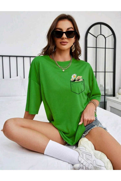Çiçek Baskılı Unisex Oversize ( Geniş Kalıp ) Tshirt