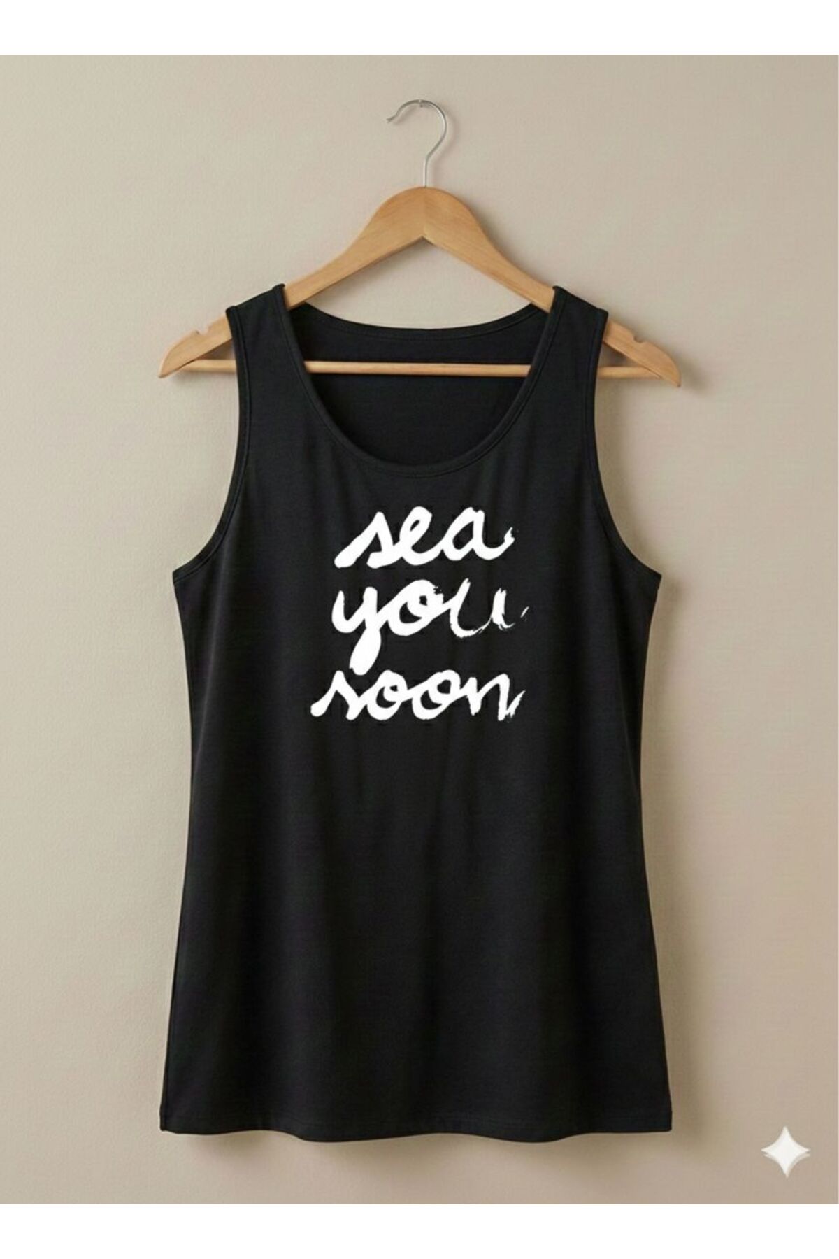 See You Soon Baskılı Kadın Siyah Omuzu Açık Askılı Yazlık Pamuklu T-shirt