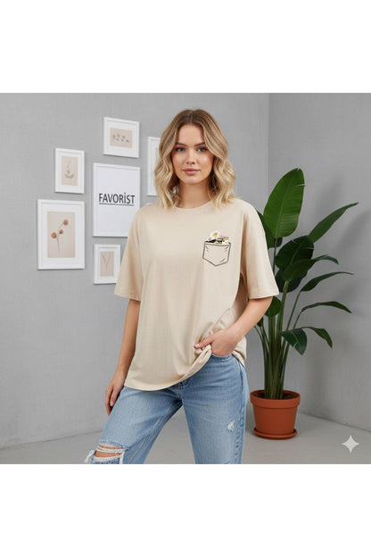 Çiçek Baskılı Kadın T-shirt