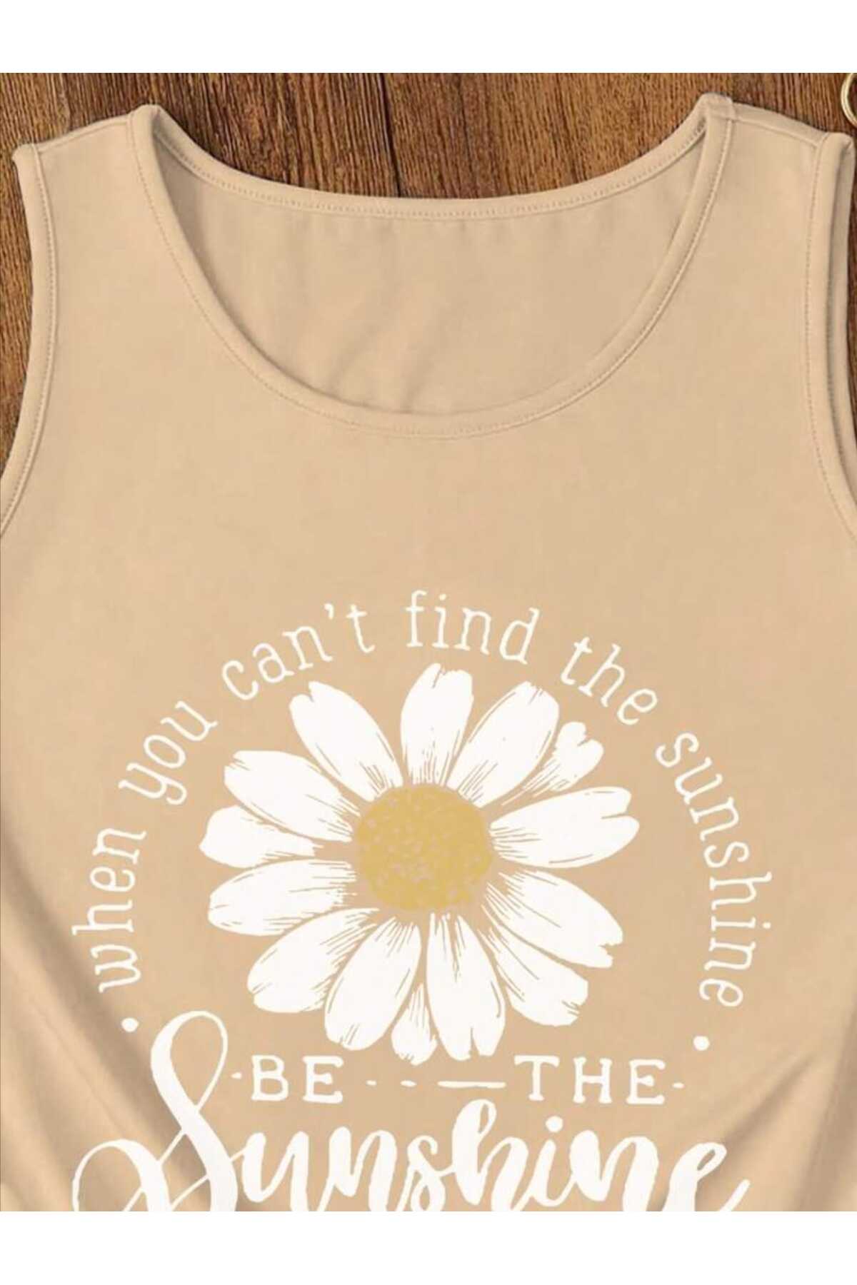 BE THE SUNSHİNE Kadın Pamuklu Kolsuz (Omuzu Açık) Yazlık T-shirt