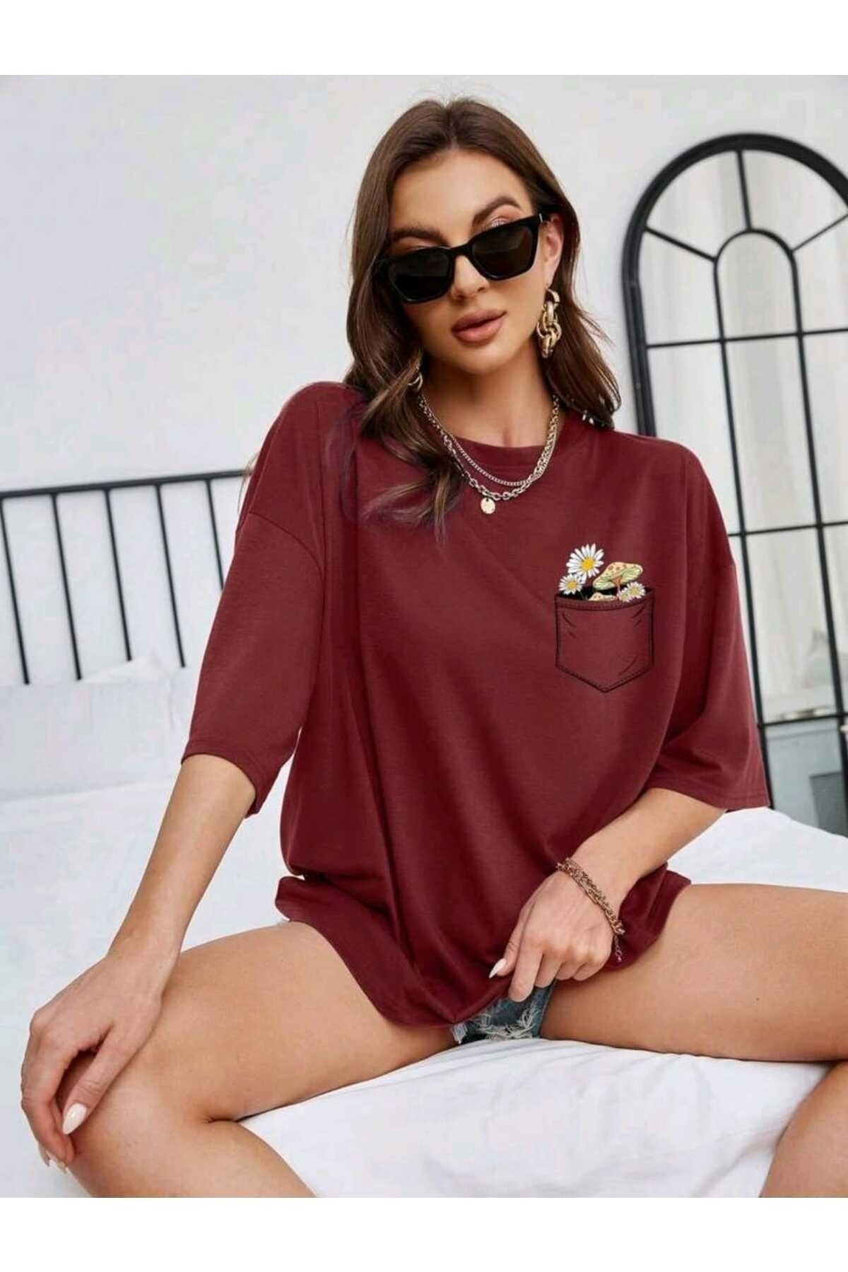 Çiçek Baskılı Unisex Oversize ( Geniş Kalıp ) Tshirt