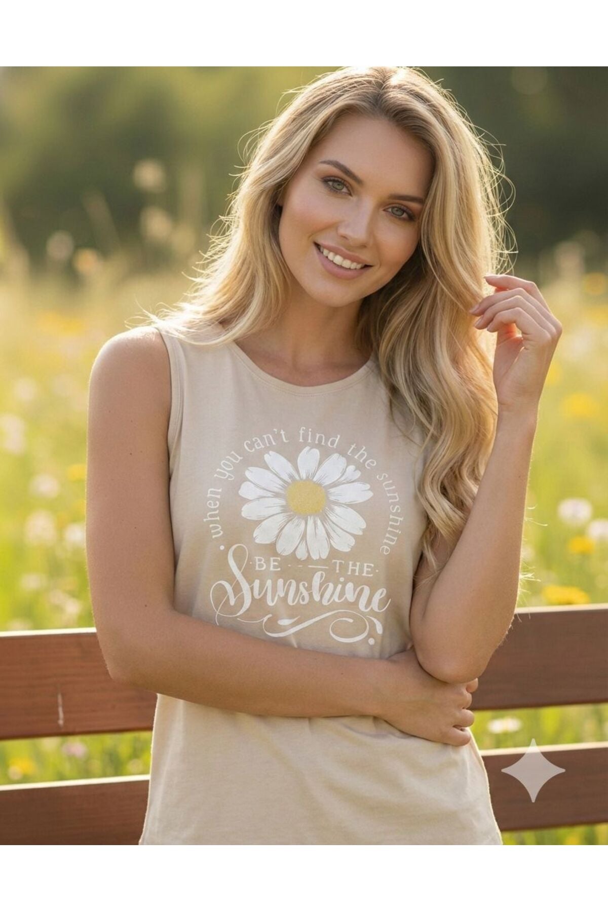BE THE SUNSHİNE Baskılı Kadın Omuzu Açık Askılı Atlet T-shirt