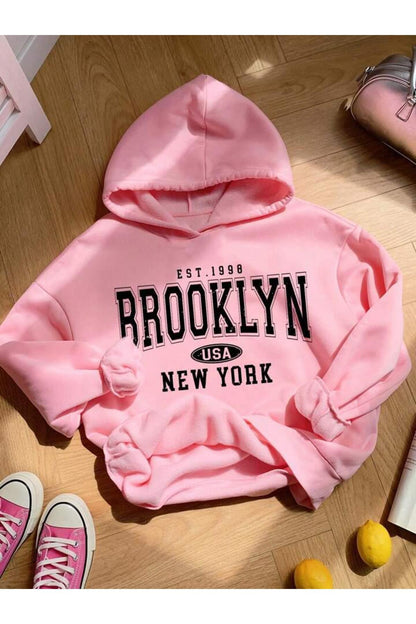 EST.1998 BROOKLYN Baskılı Oversize Kalıp KAPŞONLU Sweatshirt
