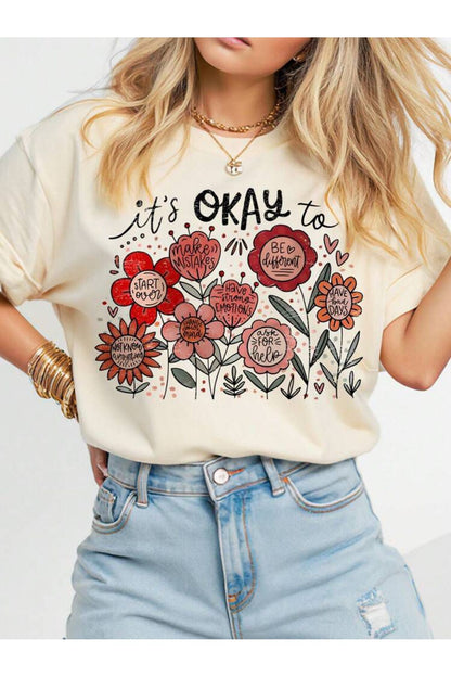 it's Okay To Çiçekler Kısa Kollu Pamuklu Tshirt