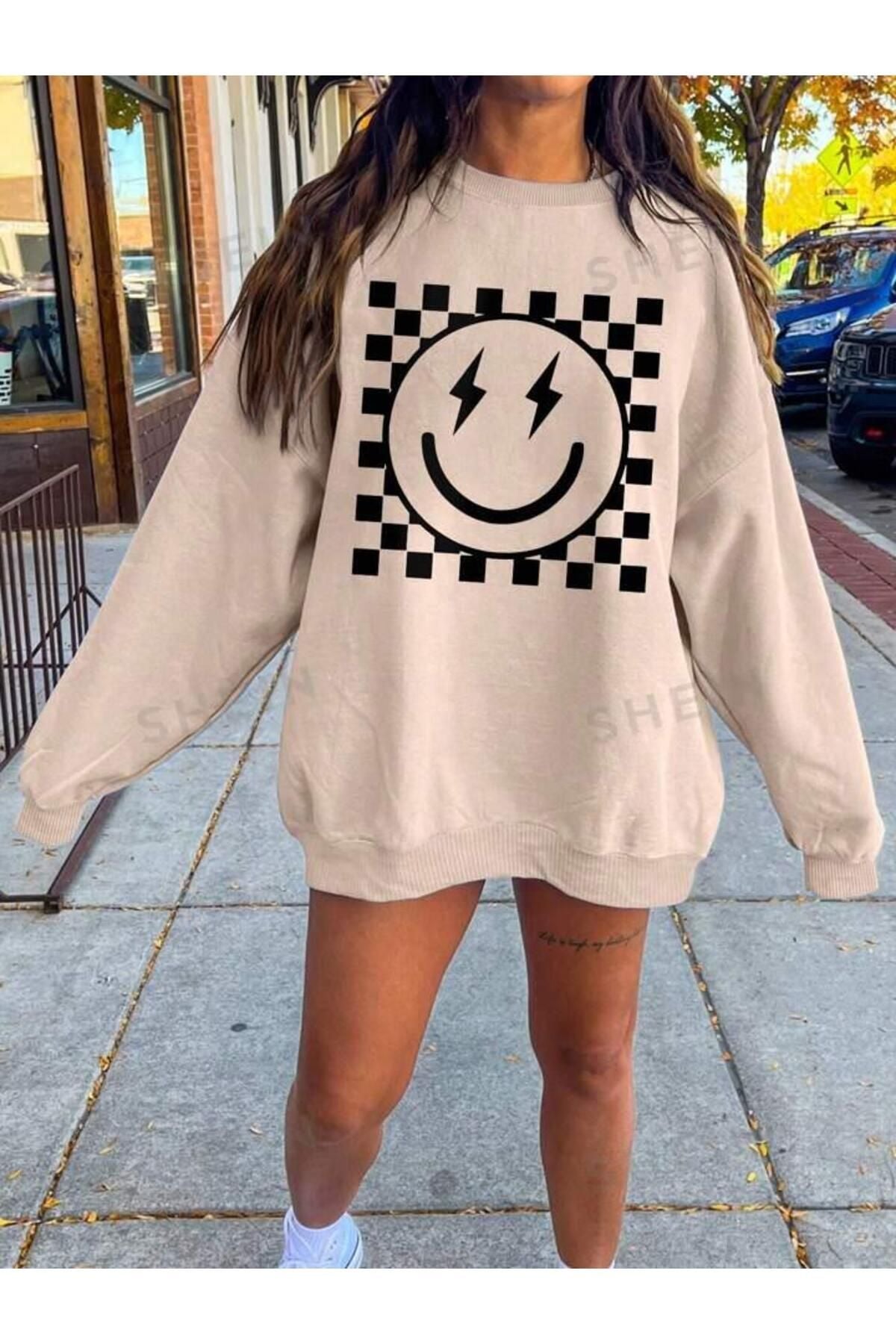 DAMALI SMİLE Baskılı Bisiklet Yaka OVERSIZE Sweatshirt