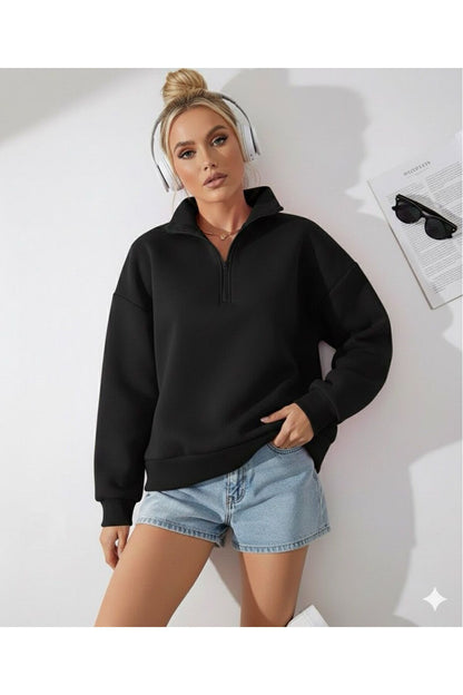 DİK YAKA SOFT KUMAŞ KADIN SWEATSHİRT