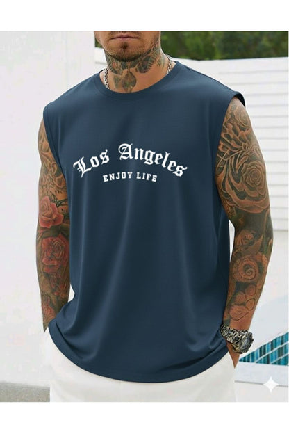 LOS ANGELES ENJOY LIFE Baskılı Erkek Sıfır Kol Sporcu Tshirt