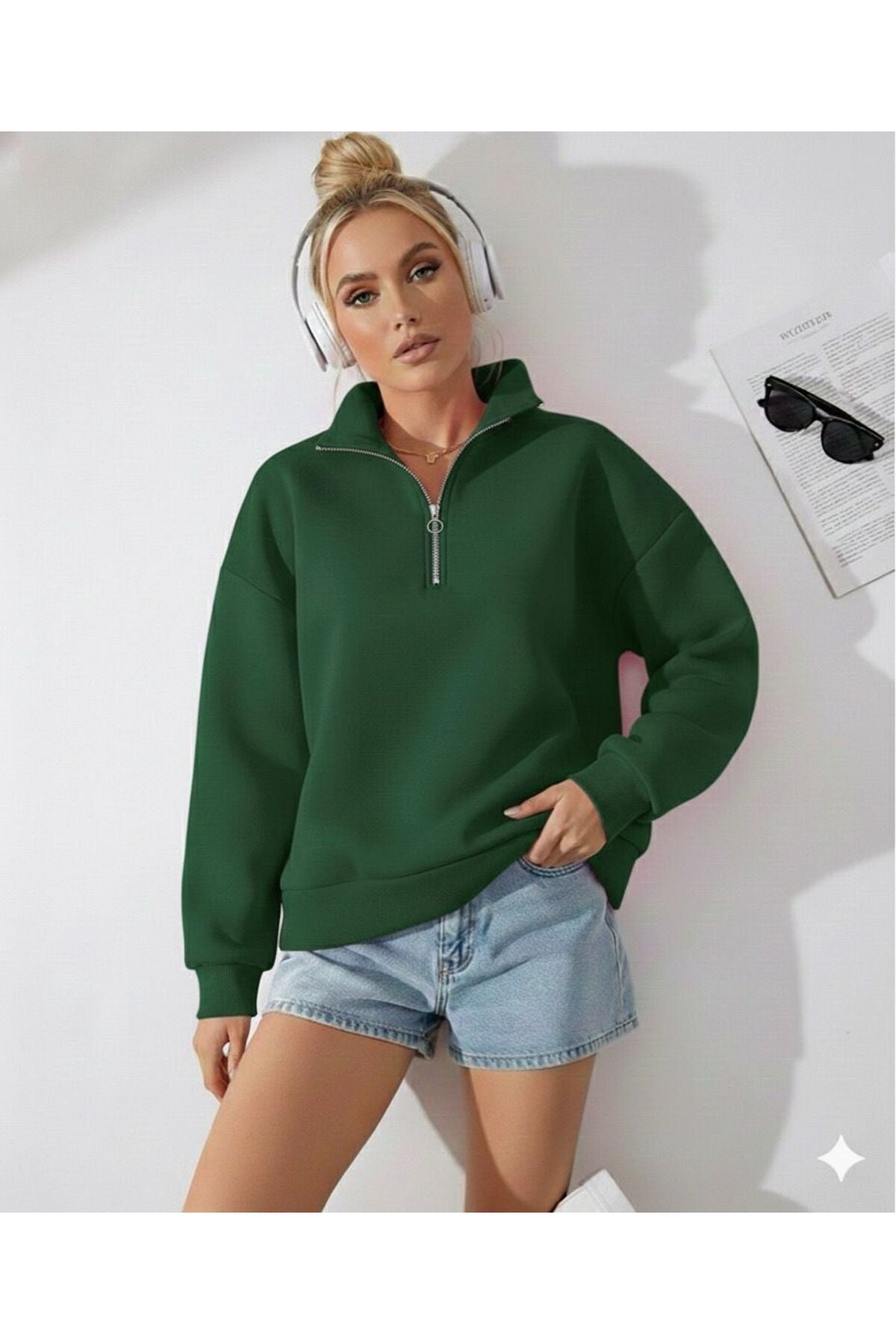 DİK YAKA SOFT KUMAŞ KADIN SWEATSHİRT