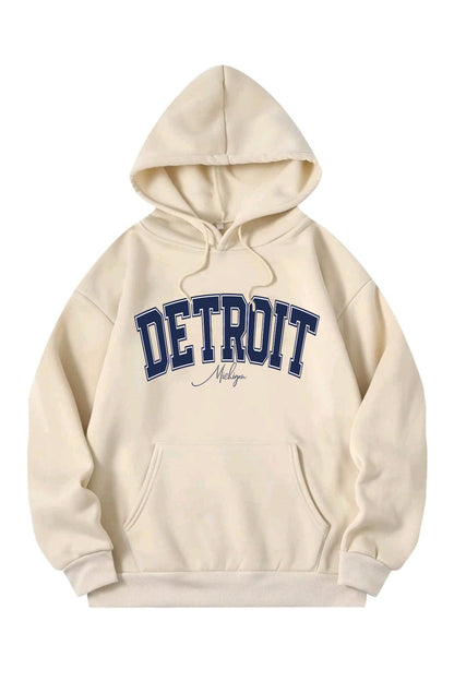 Detroıt Baskılı Oversize Hoodie Kapşonlu Sweatshirt