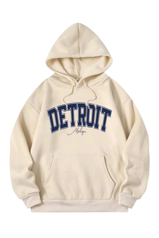 Detroıt Baskılı Oversize Hoodie Kapşonlu Sweatshirt