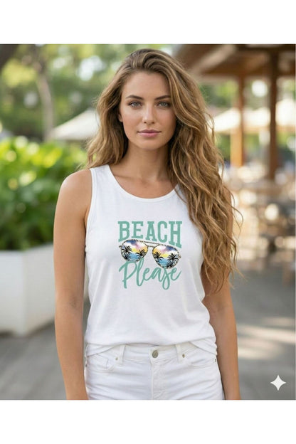 Beach Please Baskılı Kadın Beyaz Omuzu Açık Askılı Yazlık Pamuklu T-shirt