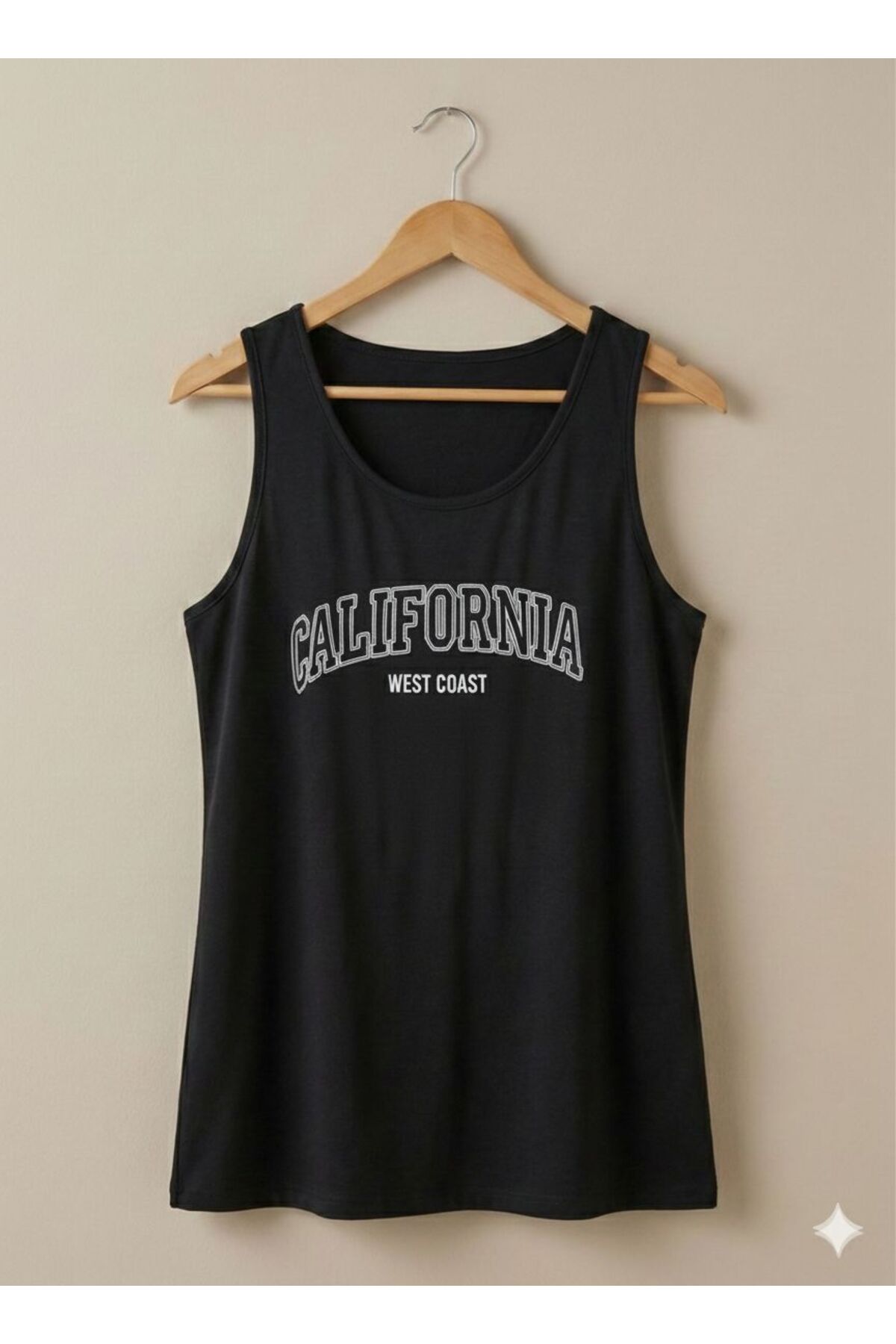 California West Coast Baskılı Kadın Siyah Omuzu Açık Askılı Yazlık Pamuklu T-shirt