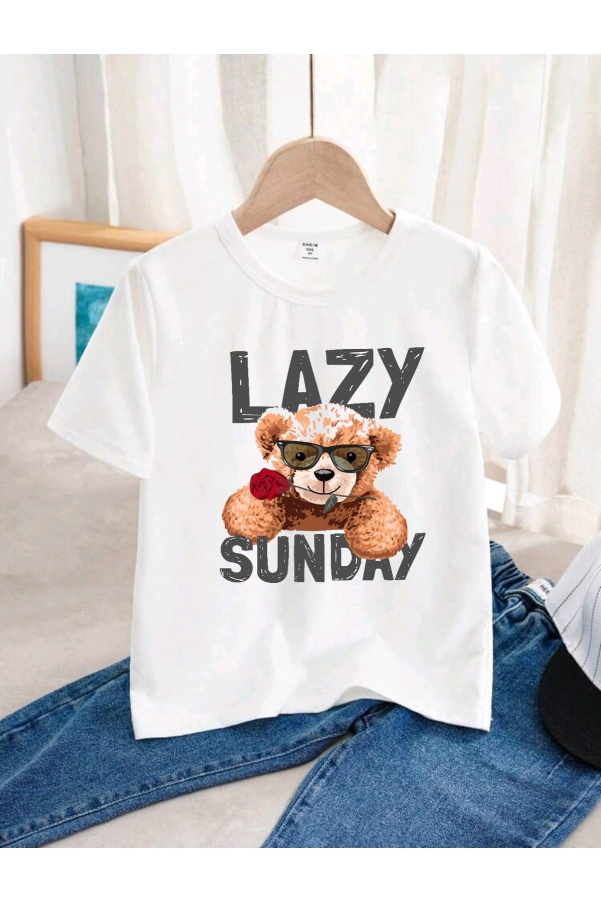 Çocuk Beyaz Tshirt Çeşitli Karışık MİX Baskılı Bisiklet Yaka Pamuklu T-shirt