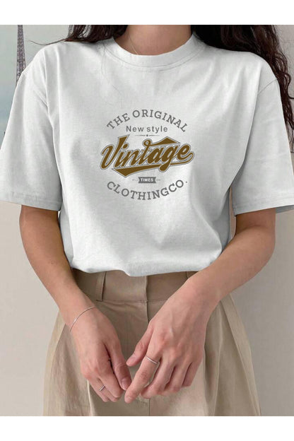 Vintage Baskılı Pamuklu Kısa Kol (Oversize) Tshirt