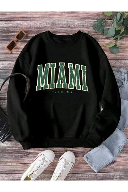 Miami Baskılı Bisiklet Yaka Sweatshirt