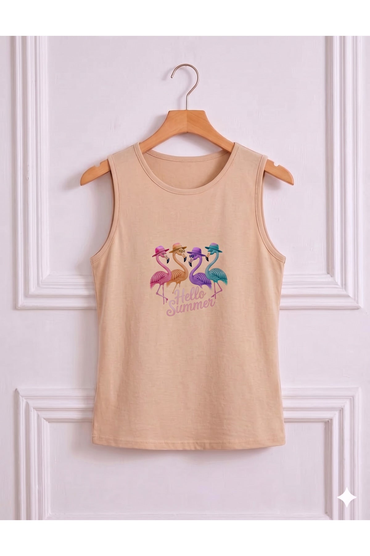FLAMİNGO Baskılı Kadın (Omuzu Açık) Askılı Kolsuz Tshirt