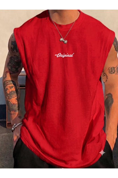 Original Kolsuz Atlet tshirt Erkek Sıfır Kol Baskısız Giyim Spor Giyim Oversize T-SHİRT