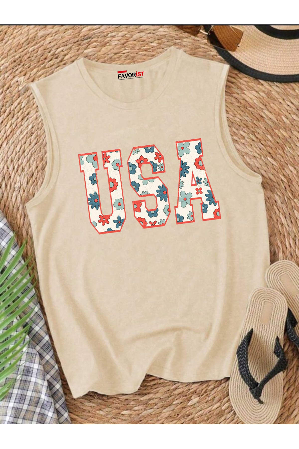 USA Omuzu Açık Kadın Pamuklu Kolsuz Yazlık T-shirt Atlet