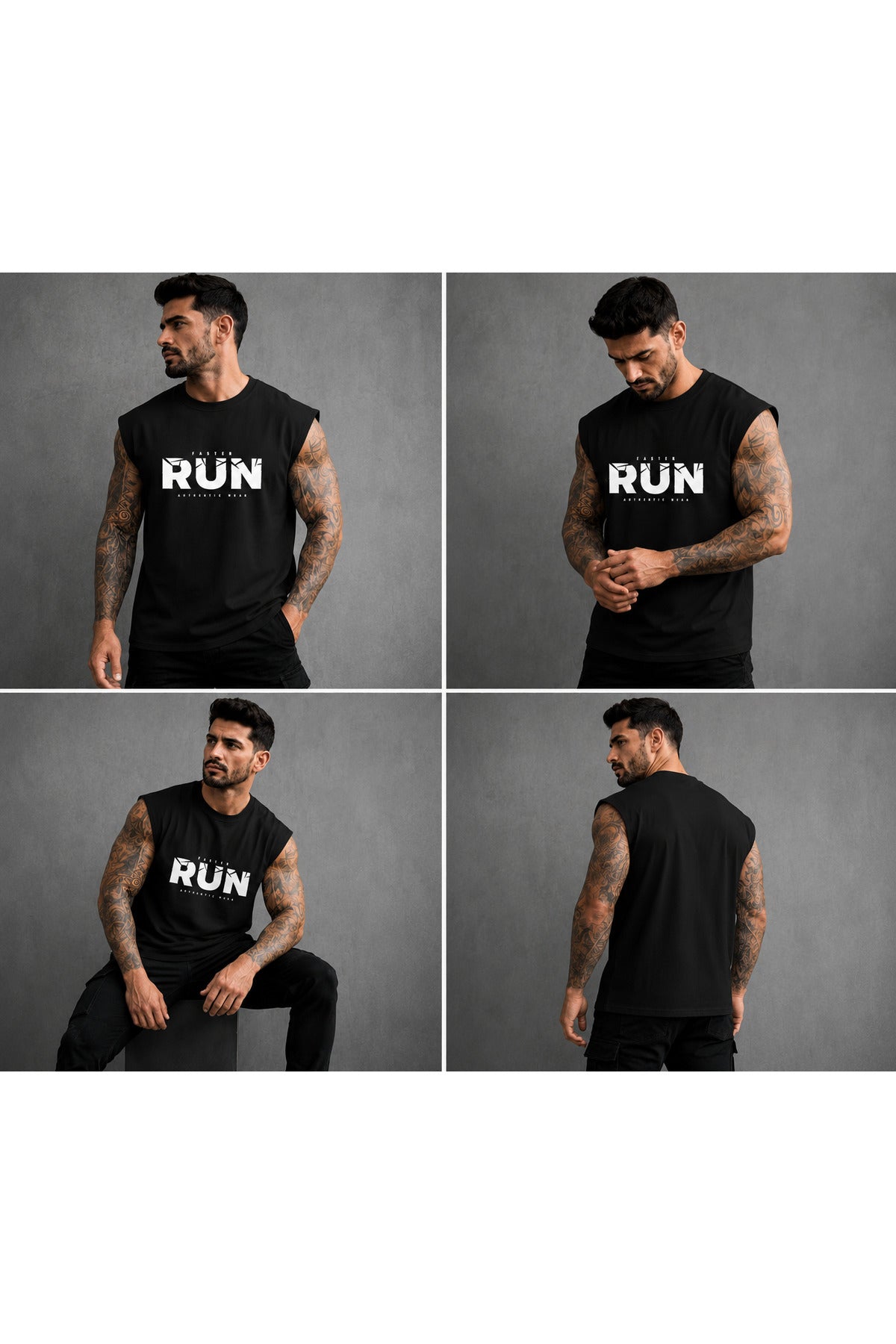 FASTER RUN Baskılı Erkek Sıfır Kol Atlet T-Shirt (%100 PAMUKLU)