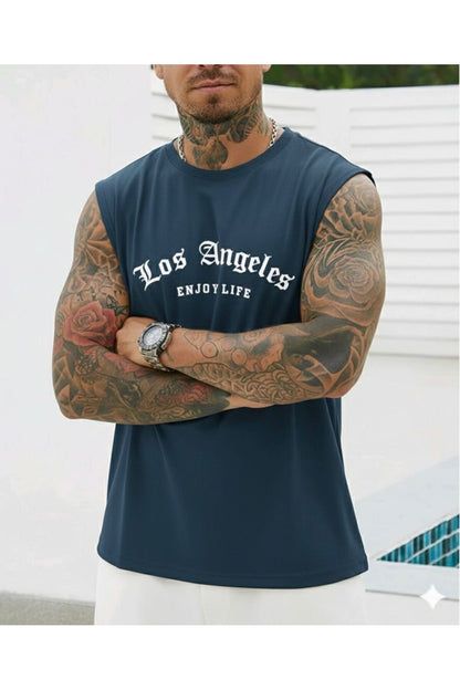 LOS ANGELES ENJOY LIFE Baskılı Erkek Sıfır Kol Sporcu Tshirt