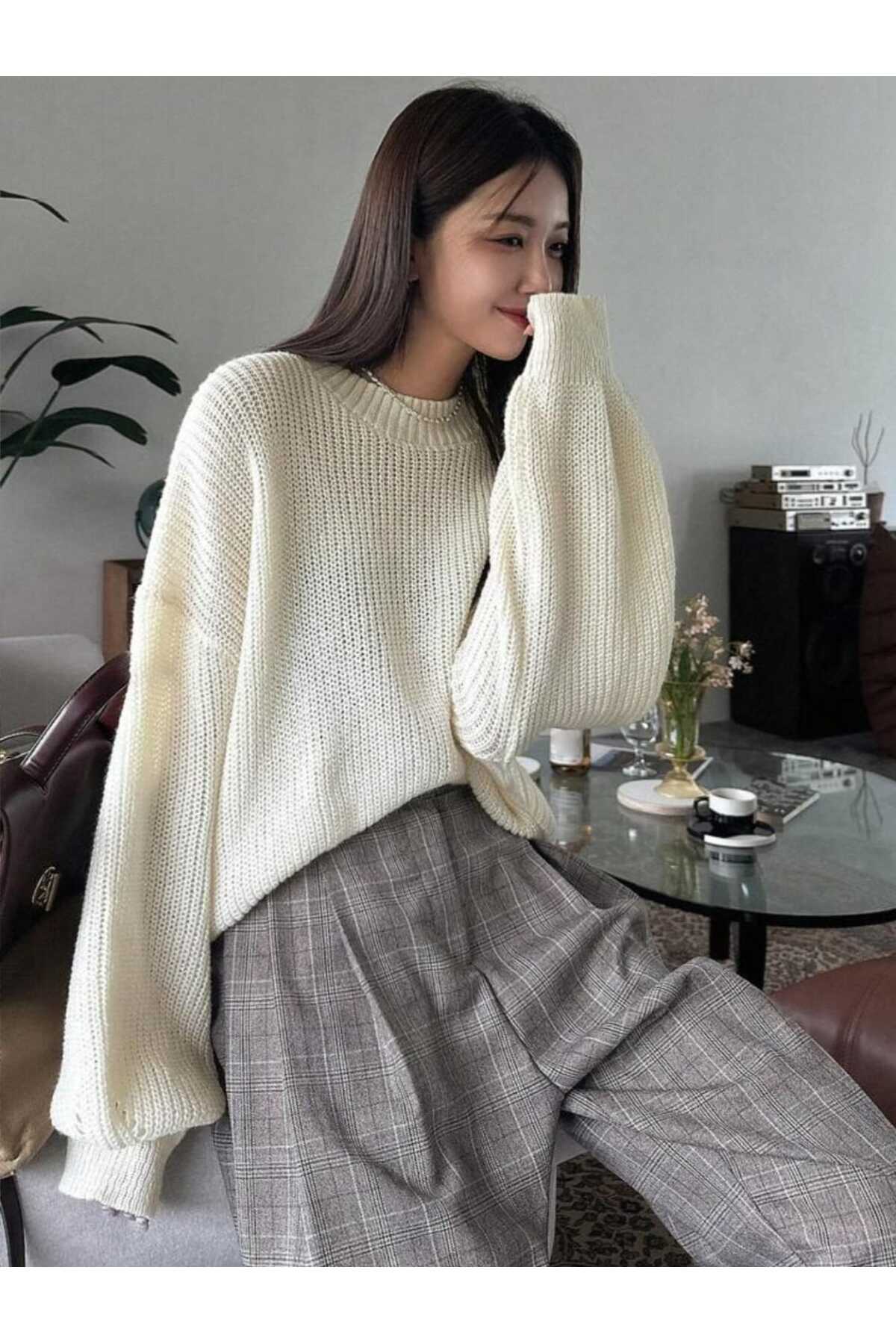 TRİKO Örme Oversize Bisiklet Yaka Kazak