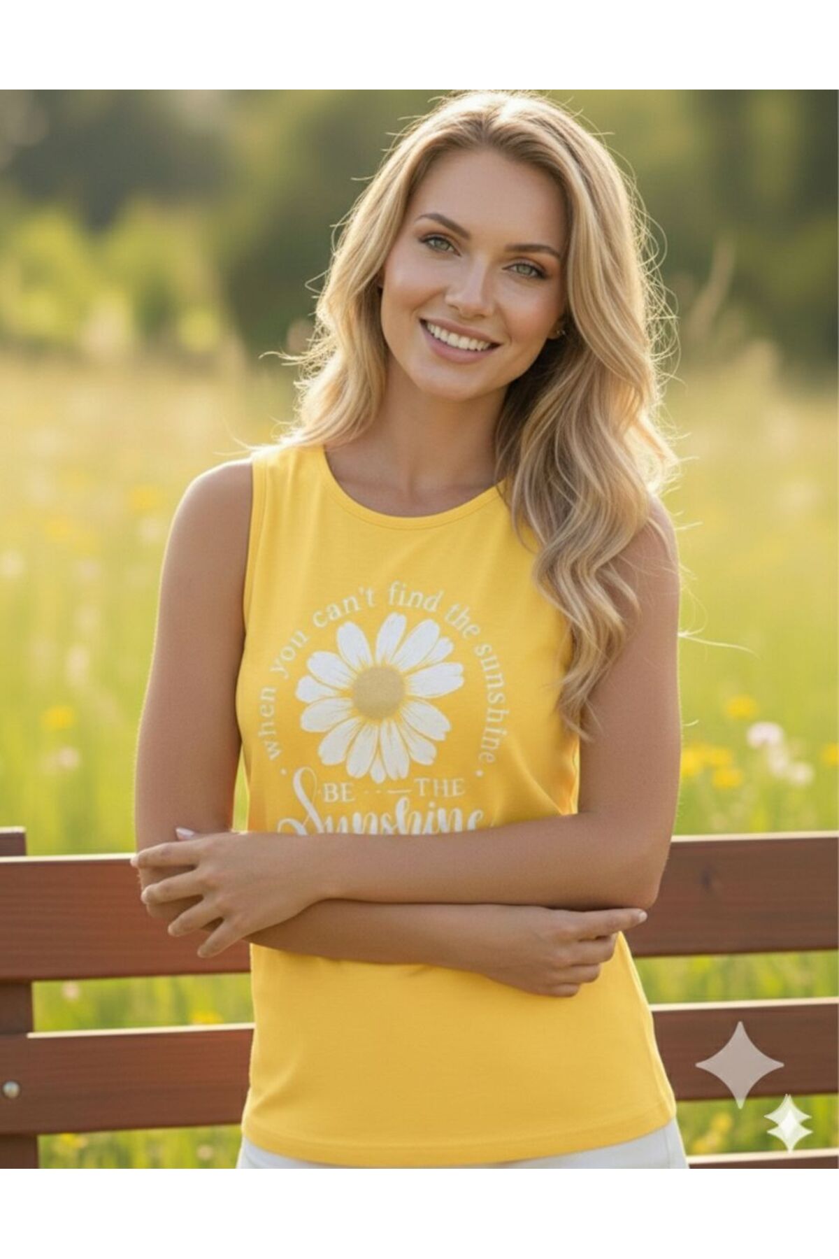BE THE SUNSHİNE Baskılı Kadın Omuzu Açık Askılı Atlet T-shirt