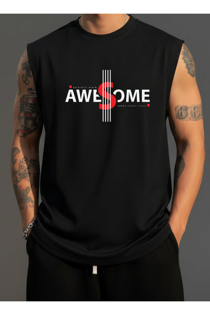 Erkek Sıfır Kol MİX Baskılı T-Shirt