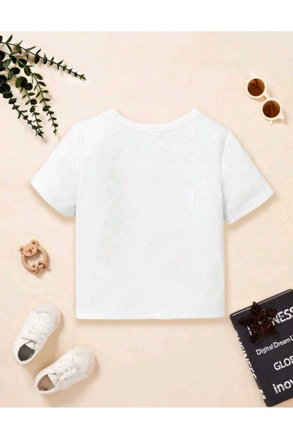 Kalpler Baskılı Bisiklet Yaka Pamuklu T-shirt