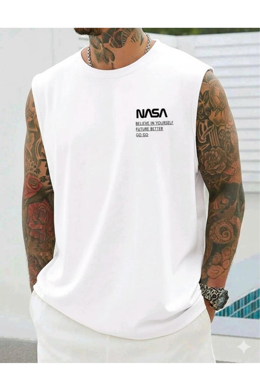 NASA BELIEVE Baskılı Erkek Sıfır Kol Sporcu Tshirt