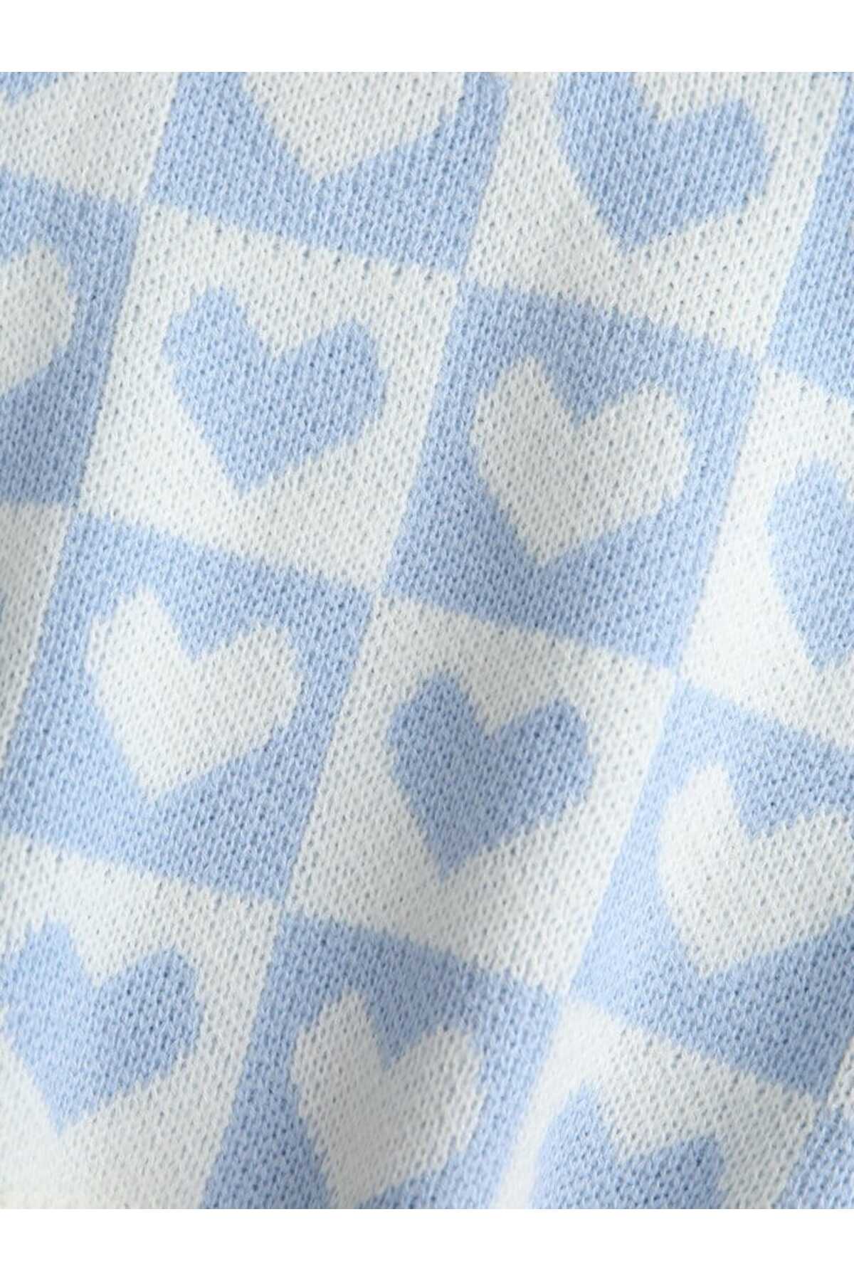 V-NECK COTTON SWEATER WITH HEARTS Süveter KALPLİ