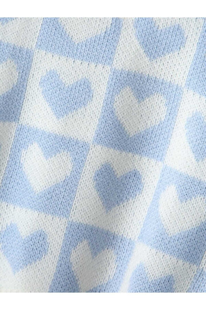 V-NECK COTTON SWEATER WITH HEARTS Süveter KALPLİ