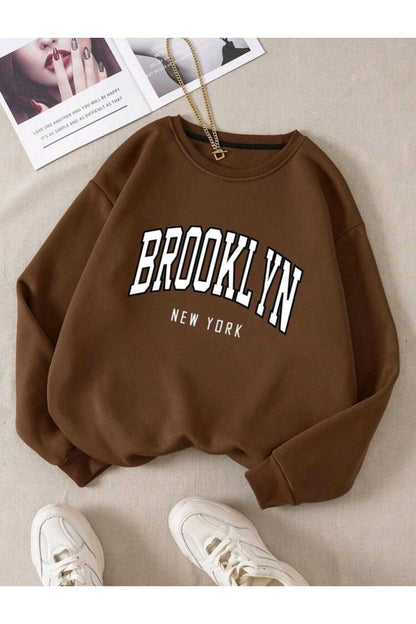 Brooklyn Baskılı Sweatshirt ( Bisiklet Yaka ) Unisex Pamuklu Özel Seri