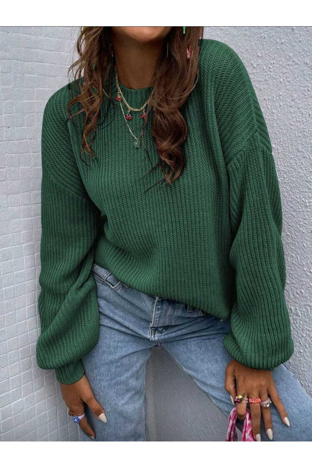 TRİKO Örme Oversize Bisiklet Yaka Kazak Yeni BTK