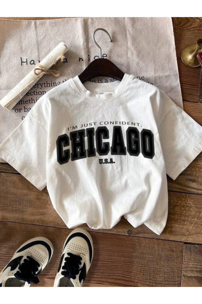 CHICAGO Baskılı Pamuklu Kısa Kol (Oversize) Tshirt