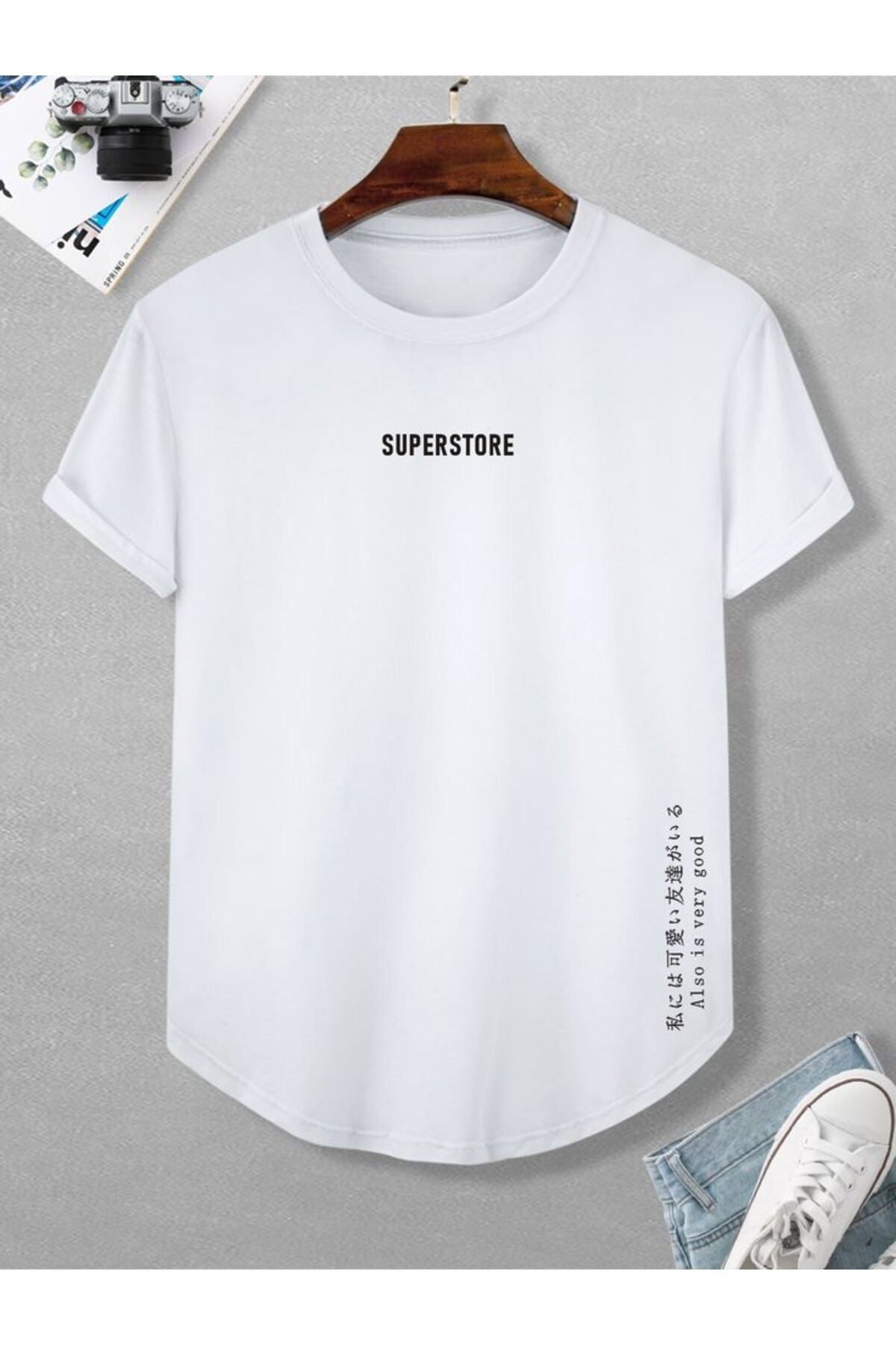 Oval Etek Pamuklu Yazlık Unisex Tshirt Karışık Baskılı