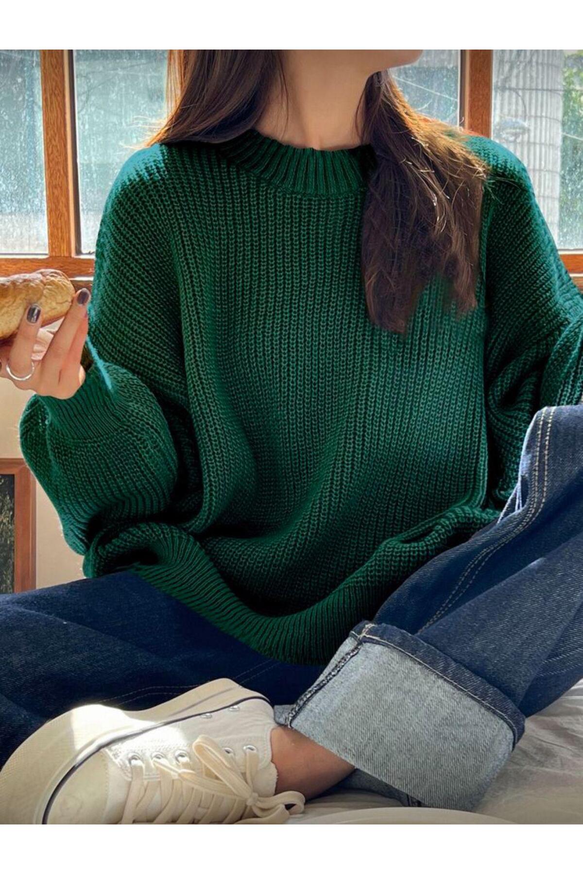 TRİKO Örme Oversize Bisiklet Yaka Kazak