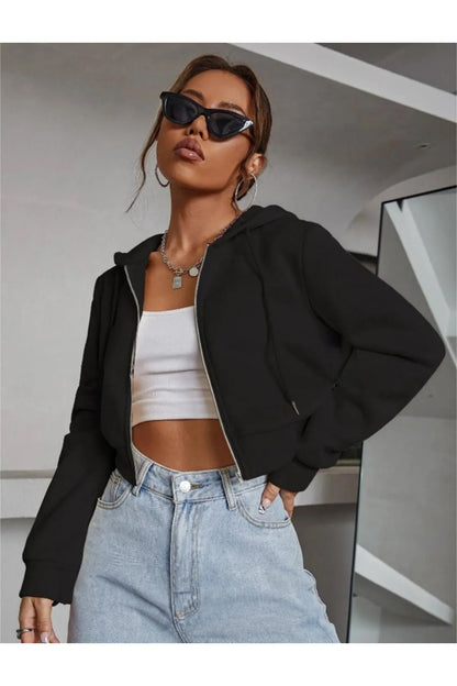 KADIN KAPŞONLU CROP HIRKA