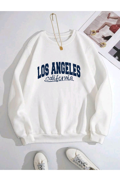 LOS ANGELES CALİFORNİA NEW Oversize Kalıp Bisiklet Yaka Sweatshirt