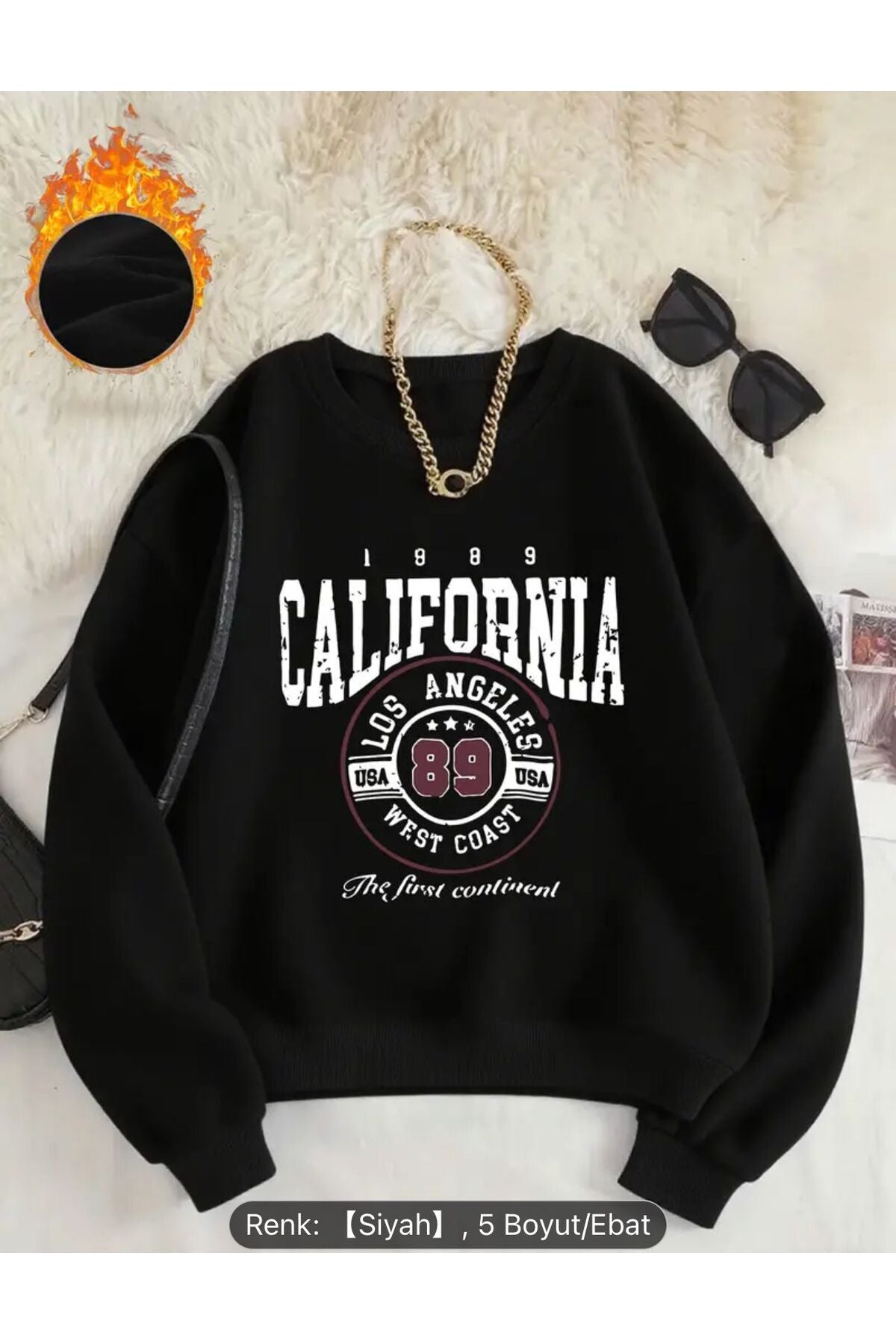 CALIFORNIA BASKILI BİSİKLET YAKA SWEATSHİRT