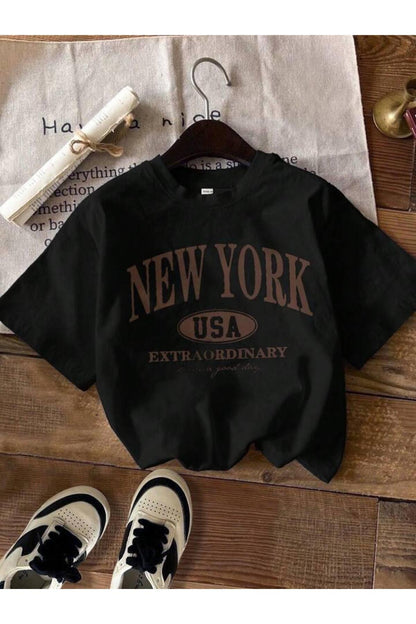 NEW YORK EXTRA BASKILI Pamuklu Kısa Kol (Oversize) Tshirt