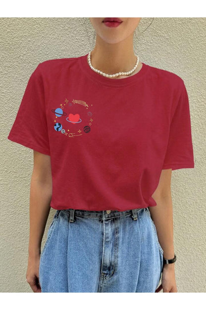 GALAXY Baskılı Pamuklu Kısa Kol (Oversize) Tshirt