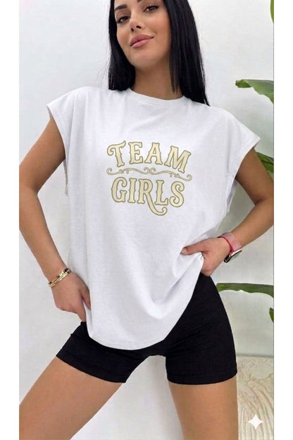 TEAM GIRLS Baskılı Kadın Sıfır Kol Sporcu Tshirt