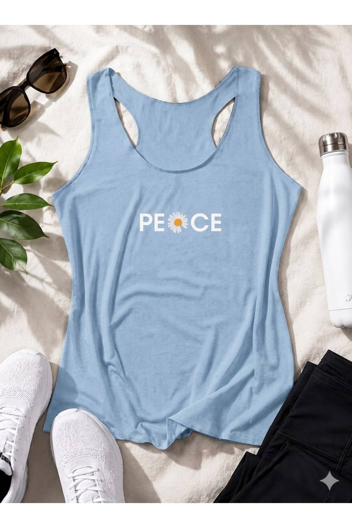 PEACE Baskılı Kadın (YÜZÜCÜ) Model Slim Fit Askılı Tshirt