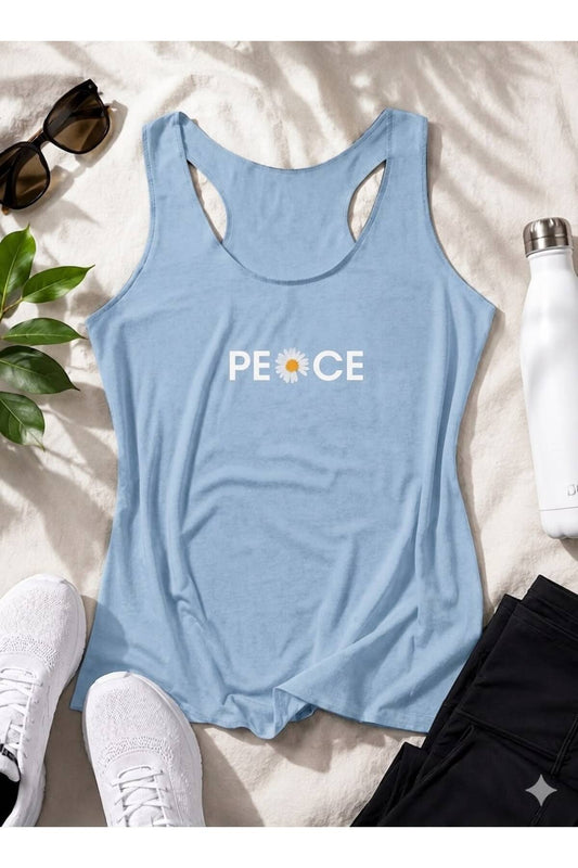PEACE Baskılı Kadın (YÜZÜCÜ) Model Slim Fit Askılı Tshirt