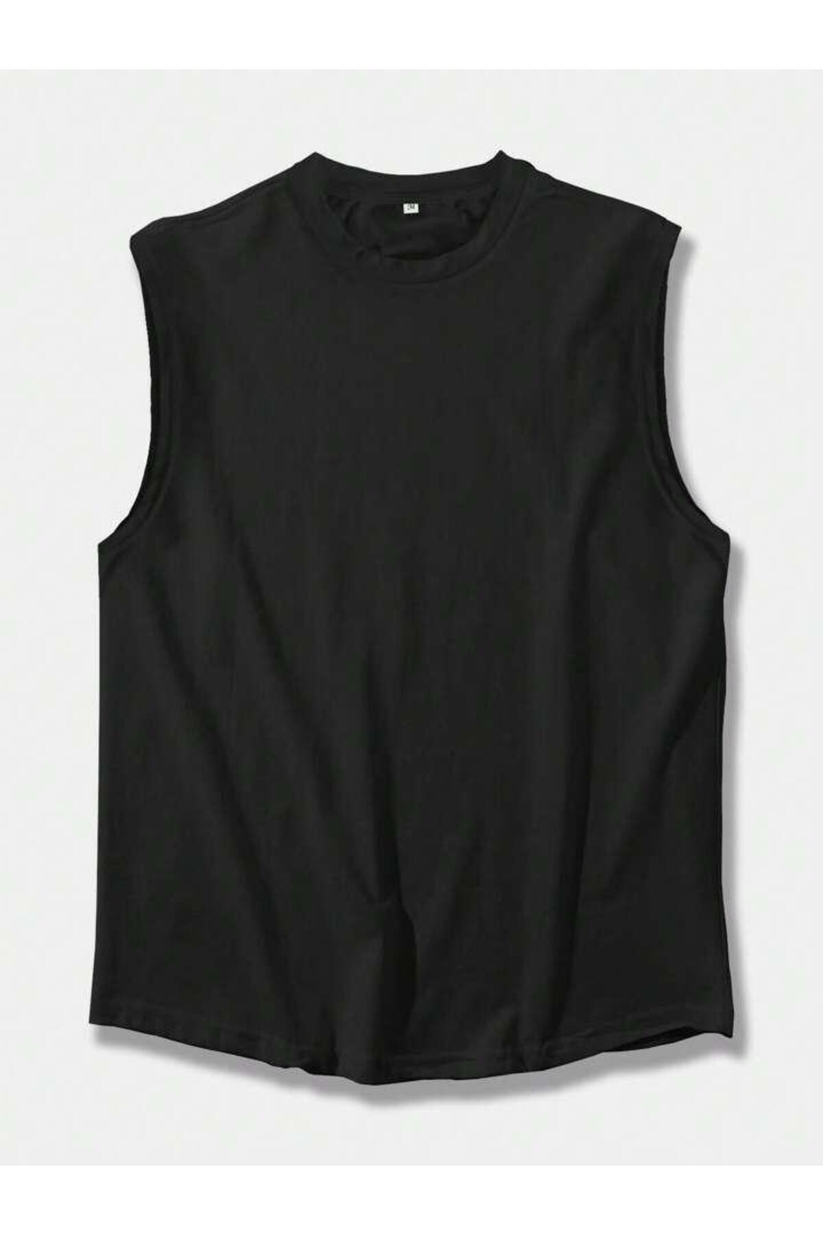 Erkek Sıfır Kol Baskısız Giyim Spor Giyim Oversize T-SHİRT