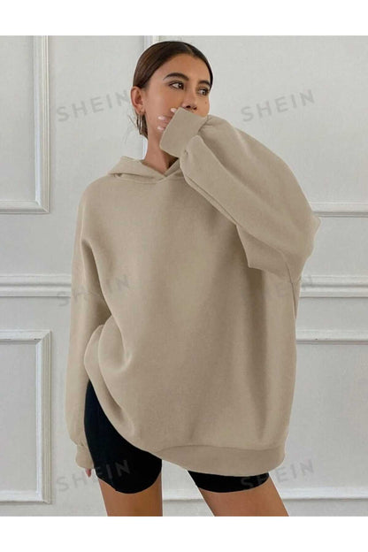 Kapüşonlu Düz Baskısız Giy Çık Oversize Kalıp Sweatshirt